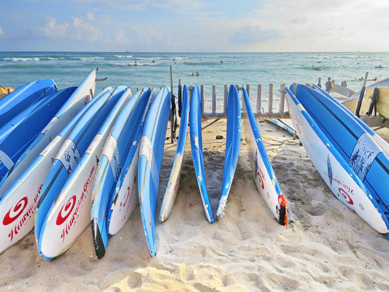 Planches de surf sur une plage d'Hawaii
