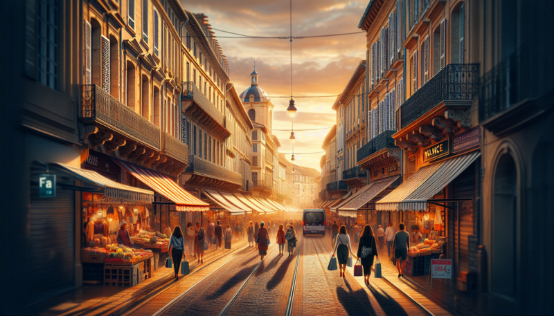 Ville en V animée à Valence au coucher du soleil.
